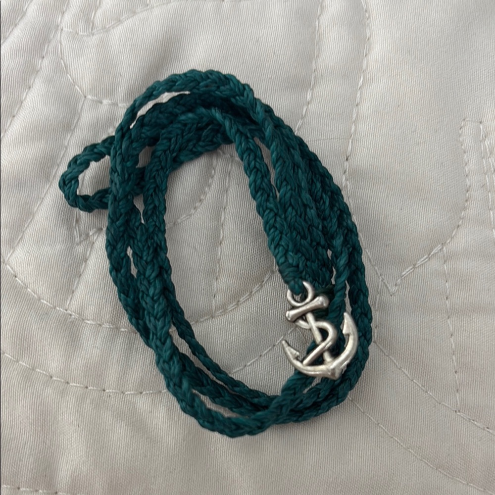 Teal Braided Bracelet with Anchor Charm